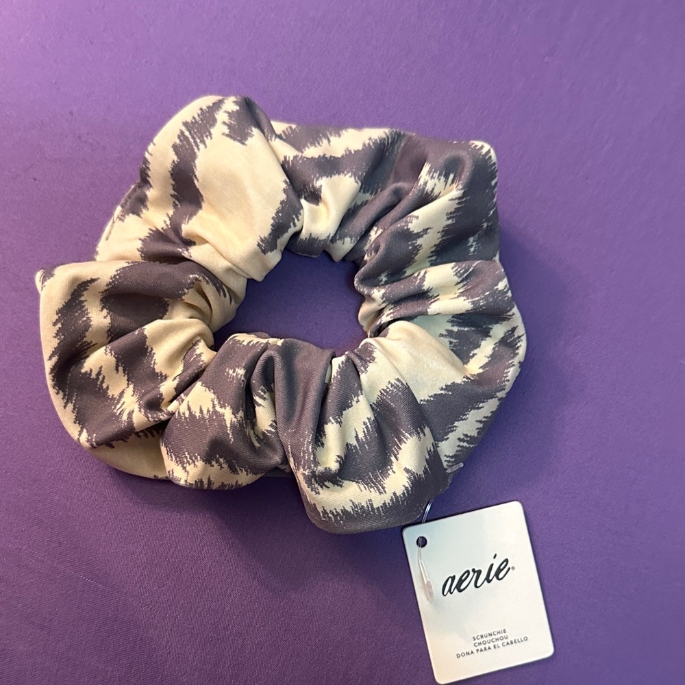 aerie Neutral Ikat-Print Satin Hair Scrunchie